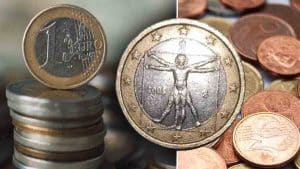 moneta da 1€ con l’Uomo Vitruviano