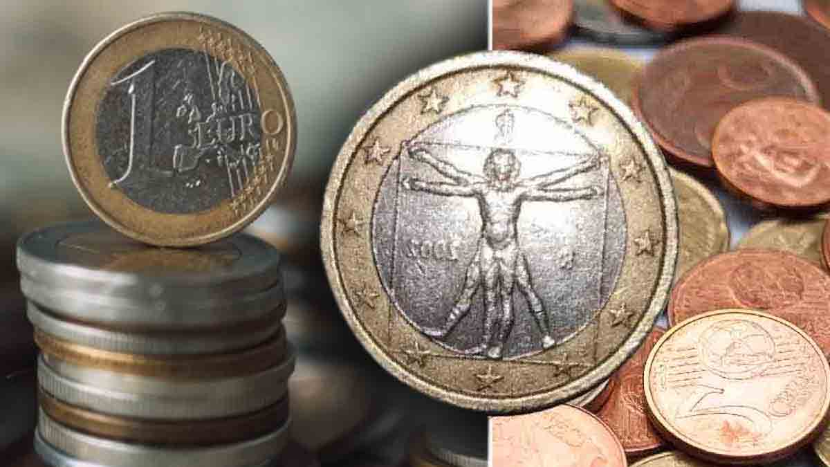 moneta da 1€ con l’Uomo Vitruviano