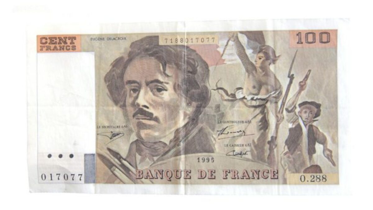 Una banconota da 100 franchi di Delacroix