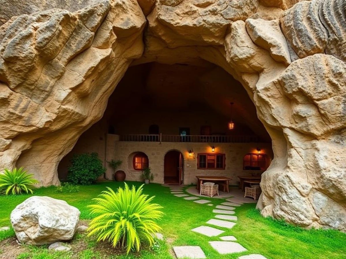 Una curiosa "casa grotta" costruita con materiali naturali in India