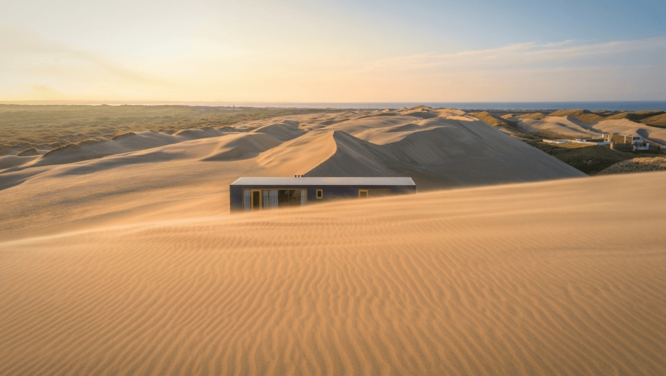 Questa casa prefabbricata che si mimetizza tra le dune olandesi è stata installata in un giorno