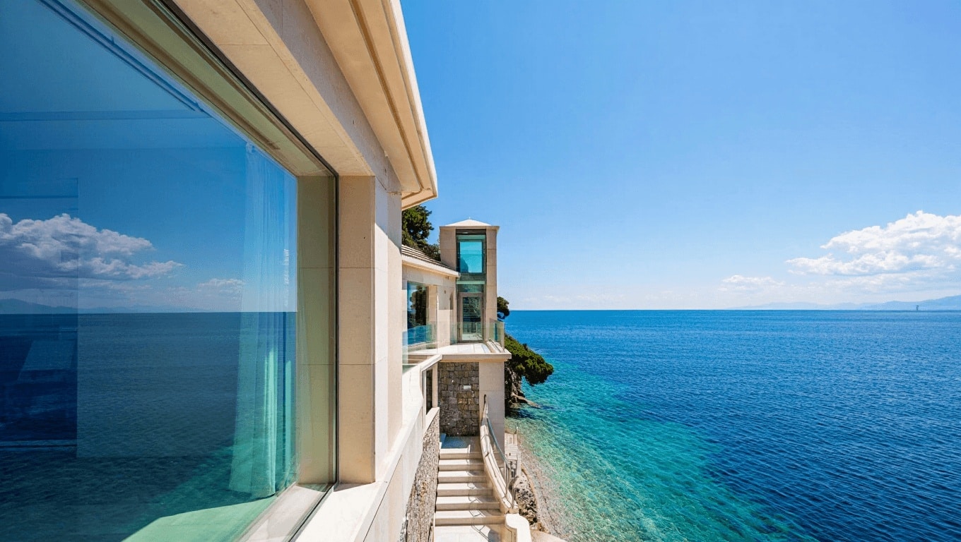 Il lusso ineguagliabile di una villa in affitto con ascensore e scala privata sul mare di Portofino