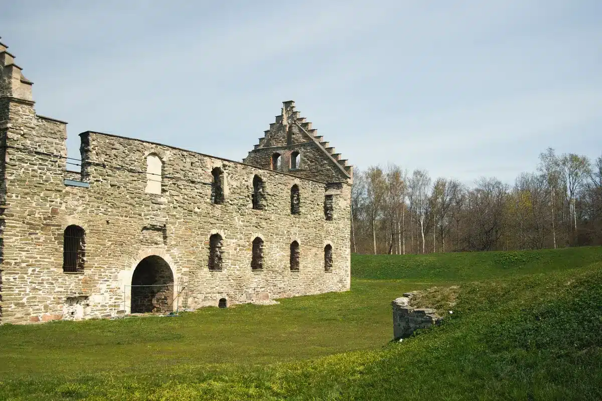 Edificio moderno rivestito in pietra naturale con design minimalista in paesaggio nordico