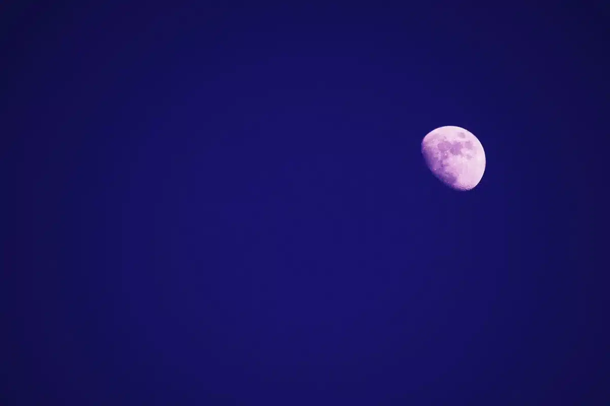 Paesaggio notturno illuminato dalla luna piena con soggetti in controluce
