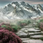 Sentiero di montagna con baita anonima e attrezzi, luce chiara